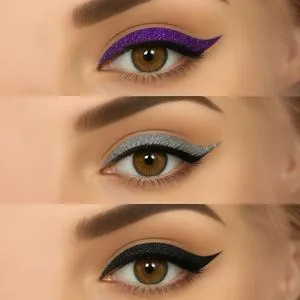 Eyeliner autocolant cu sclipici, 4 perechi, Negru, Argintiu, Mov