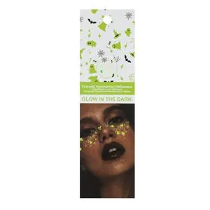Tatuaj facial cu fantome și pălării de vrăjitoare, glow in the dark, verde și alb