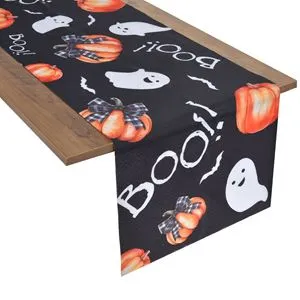 Runner de masă Halloween, Negru cu Dovleci și Fantome, 183x33 cm
