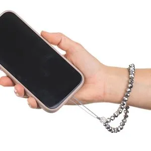 Bratara cu margele argintii si strasuri pentru telefon mobil, 13 cm
