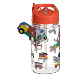 Sticlă de apă plastică cu capac flip top și etichetă vehicule