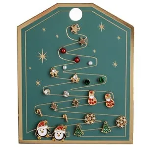 Set Cercei de Craciun 12 Modele Aurie Argintie cu Strasuri pentru Femei