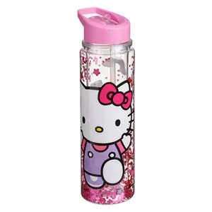 Sticla de apa cu perete dublu si pai integrat, 500 ml, Transparenta cu accente roz, pentru copii