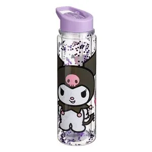 Sticlă de apă cu perete dublu, Flip Top, 500 ml, Transparentă cu sclipici mov