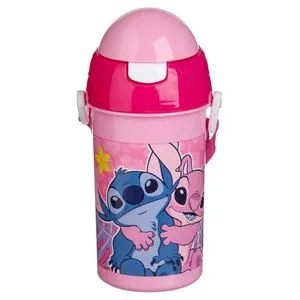 Sticlă de apă pop-up din plastic cu model Stitch, 500 ml, roz