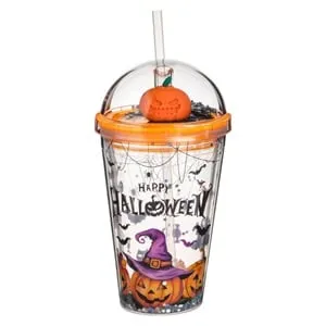 Pahar Plastic Transparent cu Decoratii 3D de Halloween