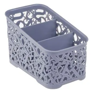 Suport din Plastic pentru Pixuri Gri cu 3 Compartimente 18.6x11x11.6cm