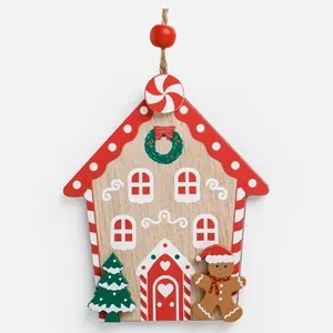 Ornament de casă din lemn candy cu figurină gingerbread pentru Brad de Craciun