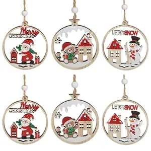 Set Ornamente Brad de Craciun din Lemn Mos Craciun Ursulet Om de Zapada
