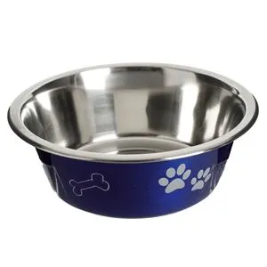 Bol din oțel inoxidabil pentru câini 1,5 L cu design de labute și oase