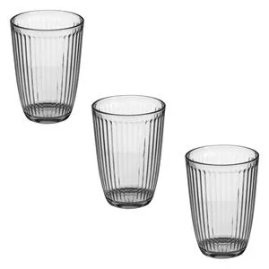 Set 3 pahare din sticlă transparentă cu model reliefat liniar, 380 ml