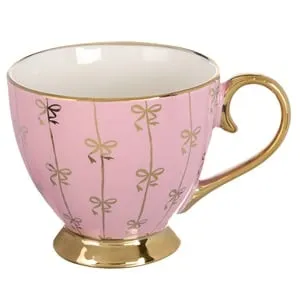 Cească ceramică de Crăciun Dusty Pink cu picior și toartă aurie