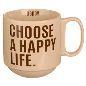 Cana Ceramică Cremă cu Mesaj „Choose a Happy Life” - 400ml