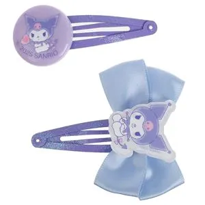 Agrafe de par pentru copii cu funda si glitter, 2 buc, 6 cm, lila si bleu, model Kuromi