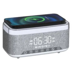 Ceas cu Difuzor Bluetooth și Încărcare Wireless 15W, Gri/Albastru