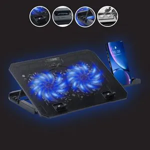 Suport Cooler pentru Laptop cu LED si Ventilatoare, 35x25x2,8 cm, Negru