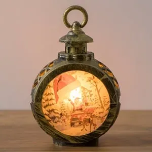 Felinar decorativ de Craciun cu LED în bronz, iluminat