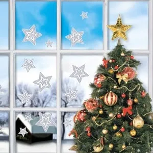 Autocolante Decorative de Craciun Stele Argintii pentru Decorarea Ferestrelor