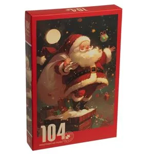 Puzzle de Craciun cu Mos Craciun in Semineu, 104 piese