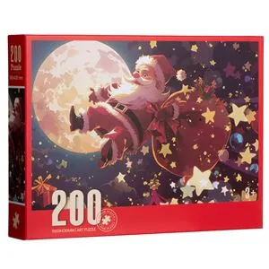 Puzzle de Craciun cu Mos Craciun pe Cer, 200 de piese, Multicolor, 560x380mm