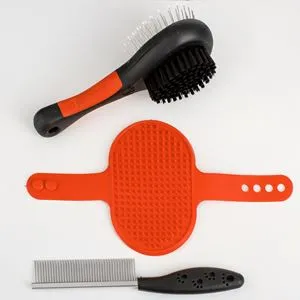 Set de Îngrijire pentru Câini, 3 bucăți, Perie Dublă, Pieptene și Mănușă