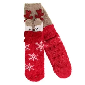 Sosete de Craciun Pufoase Rosii 3D cu Glitter – Confort și Stil