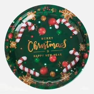 Farfurie Decorativă Metalică Verde pentru Crăciun Ø26cm
