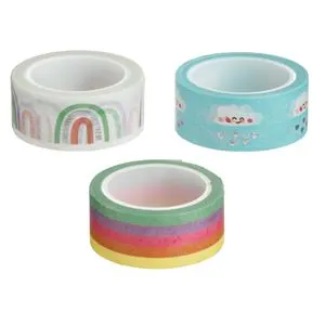 Benzi adezive washi tape, Set 3 buc, Curcubeu, 5m x 1,5cm