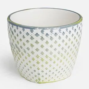 Mască ghiveci ceramică, alb-verde, 10x8 cm, 0.3 L