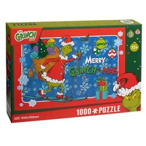 Puzzle de Crăciun Grinch cu Schiuri și Cadouri – 1000 de Piese