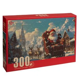 Puzzle de Craciun cu Mos Craciun in Sanie, 300 de Piese