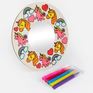 Set Creativ Oglindă Lemn Unicorn și 5 Markere Multicolor