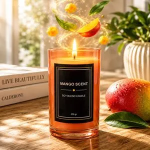 Lumanare parfumata cu mango in pahar de sticla, Ø8x10,5cm, 200g