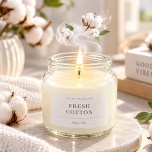 Lumanare parfumata Fresh Cotton, recipient sticla, alb