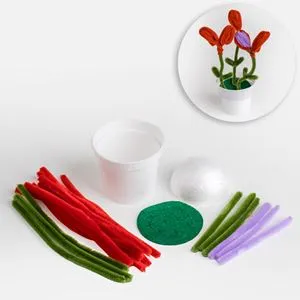 Set Creativ Ghiveci cu Floare din Spumă și Sârmă Plusată