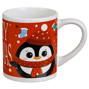 Cana de Craciun din ceramica cu Om de Zapada si Pinguin