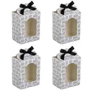 Cutii de Hârtie cu Imprimeu Negru și Panglici pentru Dulciuri, 9,8x6,8x1,5 cm, Set 4 buc