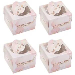 Cutii din Hârtie pentru Dulciuri, Roz Marble, 15x15x12 cm, Set 4 buc