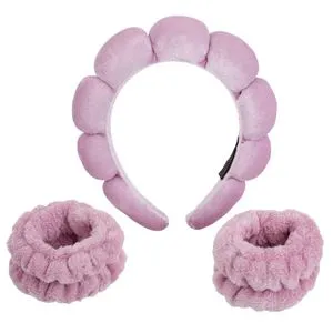 Set Skincare cu Bentita si Mansete pentru Incheieturi, Lila, 3 Piese