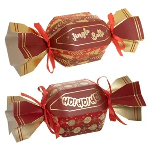 Cutii pentru Dulciuri de Craciun in Forma de Bomboana Bordo Aurie cu Mesaje & Panglici 15x9,5cm - 2buc