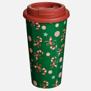 Pahar de Crăciun din plastic verde cu model acadele