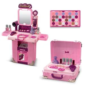 Set de joaca valiza de machiaj 3 in 1, roz, 48x24x62 cm