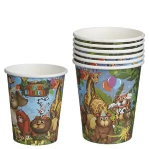 Pahare de petrecere din carton cu animale din jungla Happy Birthday