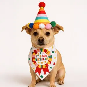 Set Aniversar Câine cu Bandana și Coif Happy Birthday cu Efect Sonor