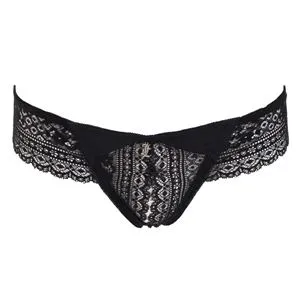 Chiloti String Dama cu Dantela si Strasuri, Negru