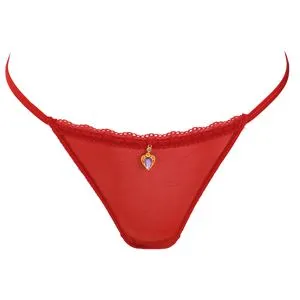 Chiloți tip string pentru femei, roșii, cu cristale și charm inimă