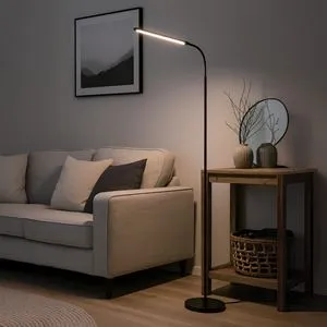 Lampadar LED cu USB, Metal, Negru, 25,5x180-210cm