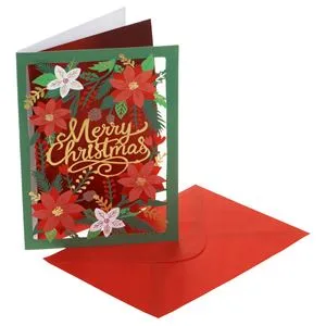 Felicitare de Crăciun Verde cu Model Decupat, 13x19cm, cu Plic Roșu