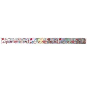 Banner Petrecere Happy Birthday Argintiu Metalizat 270x19cm
