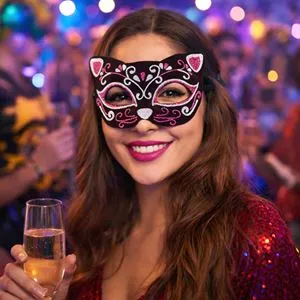 Mască de deghizare pisică din catifea cu glitter, pentru femei